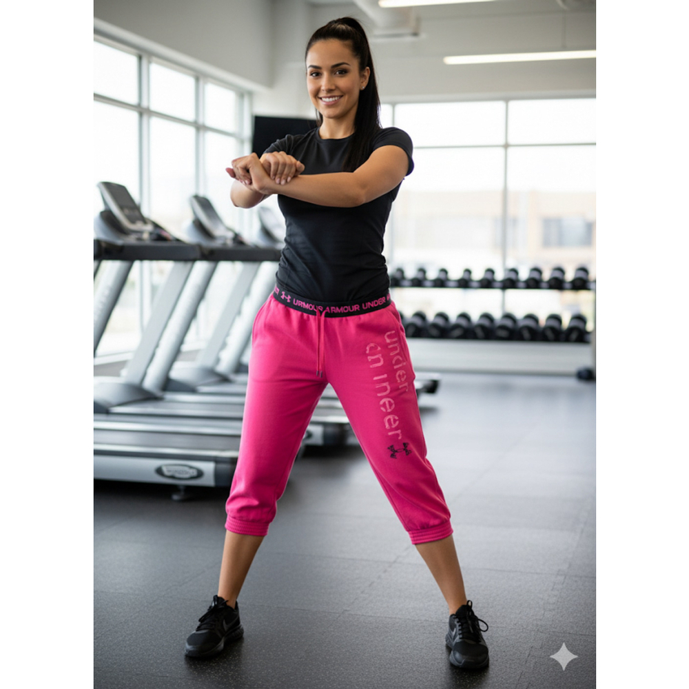 Under Armour Women's Semi-Fitted Capri Sweatpants LG Pink Loungewear Gym A7